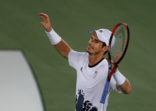 Great Britain's Andy Murray reacts defeating Argentina's Juan Martin del Potro in the gold medal match of the men's singles tennis competition at the 2016 Summer Olympics in Rio de Janeiro, Brazil, Sunday, Aug. 14, 2016. (AP Photo/Vadim Ghirda)