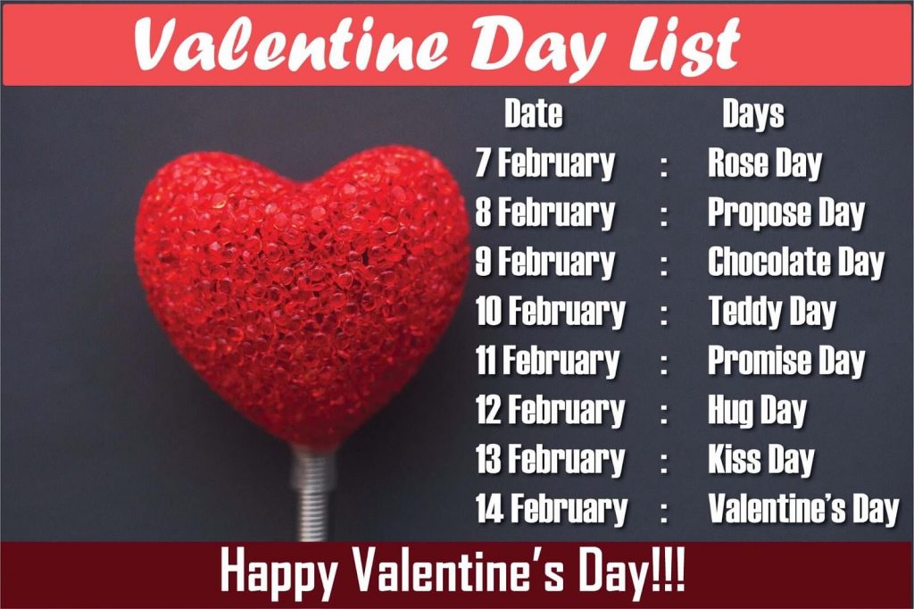 Sheet lovesove वैलेंटाइन्स डे वीक लिस्ट | Valentine's Day Week List 2020 | 7 Feb to 14 Feb