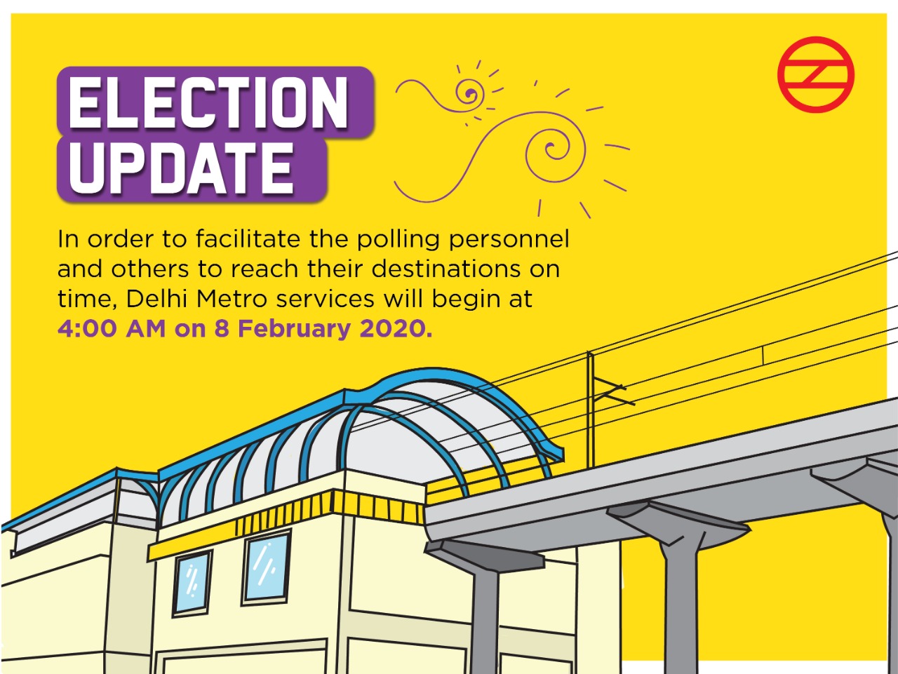 New Delhi Election 2020: Delhi Assembly elections, 8th February 2020, दिल्ली मेट्रो ट्रेन सेवाएं, Delhi Metro, Delhi Metro services, election duty, Metro Updates
