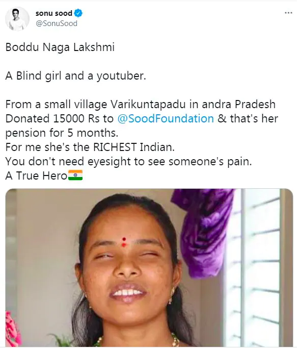 A disabled girl and YouTuber Boddu Naga Lakshmi won the heart of Sonu Sood by donating 15,000 rupees to the Sood Foundation! | एक दिव्यांग लड़की और यूट्यूबर बोड्डू नागा लक्ष्मी ने सूद फाउंडेशन में 15,000 रुपए दान देकर सोनू सूद का दिल जीता !