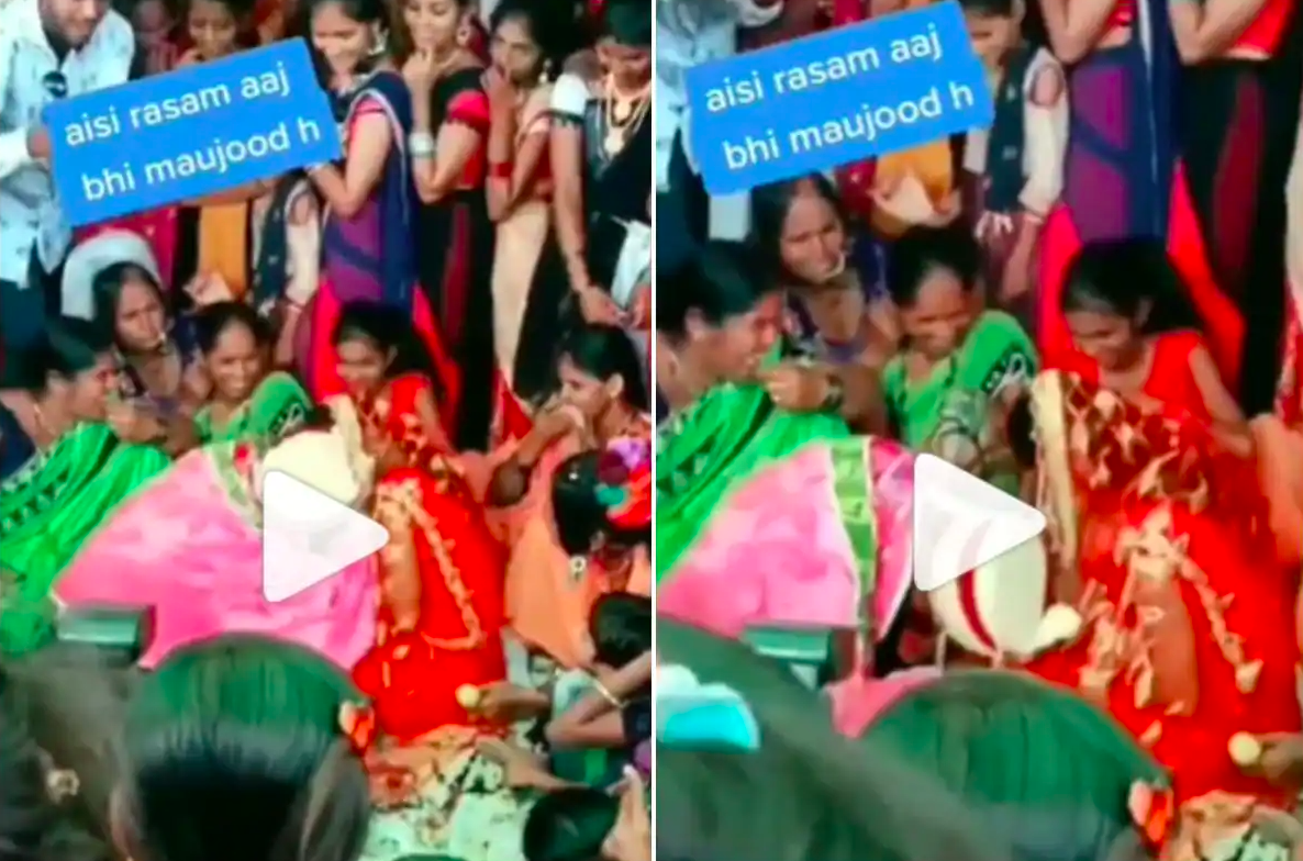 The groom kissed the bride in front of all relatives in the wedding pavilion, the video went viral on social media. दूल्हे ने दुल्हन को शादी के मंडप में सब रिश्तेदारों के सामने किस की, सोशल मीडिया पर वीडियो हुआ वायरल