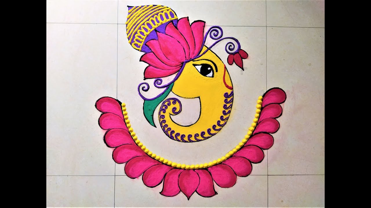Best Collection of Ganesh Chaturthi Rangoli Designs, Partners, Images, Photos, Pics, Ganesh Chaturthi Rangoli Designs with Dots, kolam, Ganesh Chaturthi ki Rangoli 