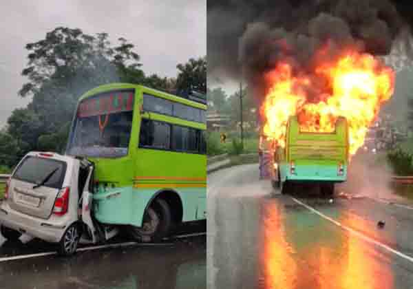 Road Accident of Bus and Car in Jharkhand News in Hindi 5 people died in car and bus collision? | झारखंड में भीषण सड़क हादसा: बिहार के पांच लोग जिंदा जले, कार के बस से टकराने पर लगी भयंकर आग