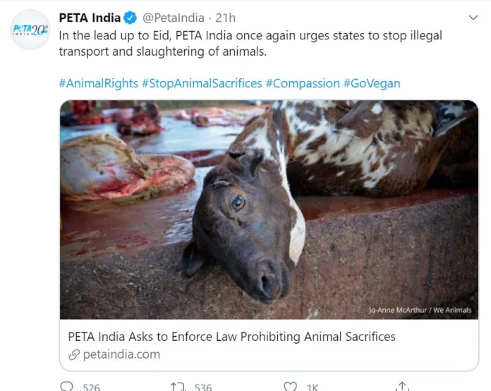 PETA Silent On The Sacrifice of Animals on the Occasion of Bakra Eid (Bakrid)