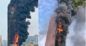 Watch Viral Video China Telecom Building Fire in Changsha Hunan China News in Hindi | Major Fire Breaks Out in Skyscraper in Central China's Changsha City, Massive Fire At China Skyscraper