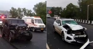 Jaguar Car Rams Into Crowd in Ahmedabad Gujarat News in Hindi, Jaguar Thar Accident News, Ahmedabad Iskcon Bridge Accident Photos and Video | अहमदाबाद में जगुआर ने भीड़ को रौंदा, 9 की मौत:15 लोग घायल!